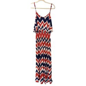 West Loop Patio Maxi Dress Chevron Print Red White Blue Spaghetti Straps Medium